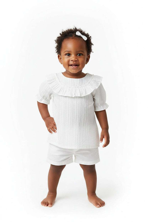 Cotton Dobby  Top With Puff Slv White Nawao.com