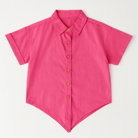 Cotton Slub Front Open Shirt With Knot Nawao.com