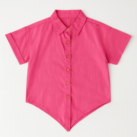 Cotton Slub Front Open Shirt With Knot Nawao.com