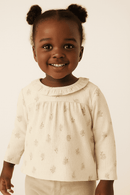 Cream Allover Print Long Sleeve Collared Blouse Cream Nawao.com
