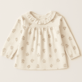 Cream Allover Print Long Sleeve Collared Blouse Cream Nawao.com