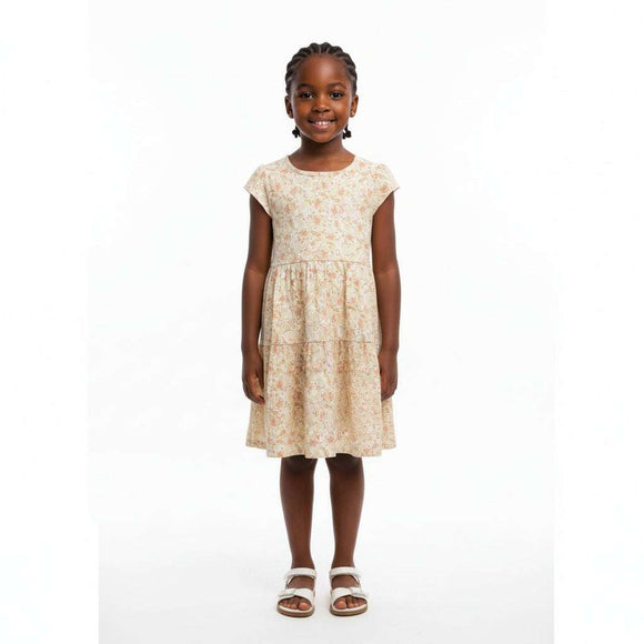 Cream Aop Frill Sleeves Dress Cream 2 3 Years Nawao.com