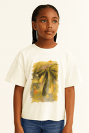 Cream Bow Print Oversize T Shirts White Nawao.com