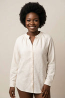 Cream Button Front Textured Top Cream Nawao.com