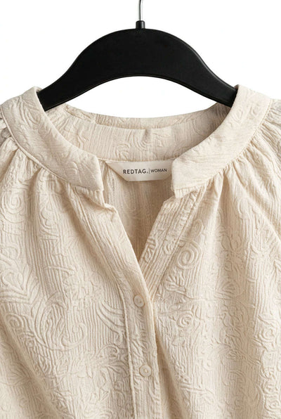 Cream Button Front Textured Top Cream Nawao.com
