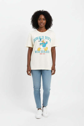 Cream Donal Duck Printed T Shirt Nawao.com