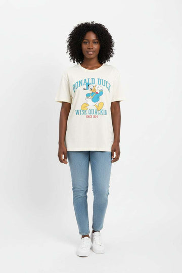 Cream Donal Duck Printed T Shirt Nawao.com