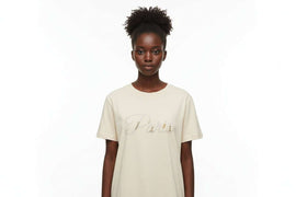 Cream Embellished T Shirt Cream Nawao.com