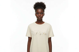 Cream Embellished T Shirt Cream Nawao.com