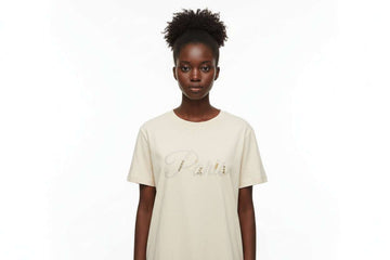 Cream Embellished T Shirt Cream Nawao.com