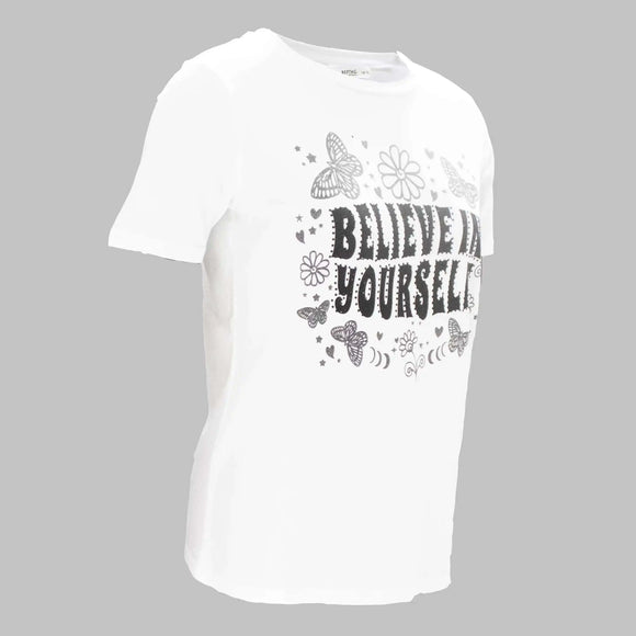 Cream Embellished T-Shirt Nawao.com
