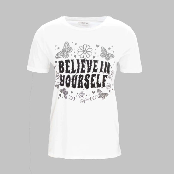 Cream Embellished T-Shirt Nawao.com