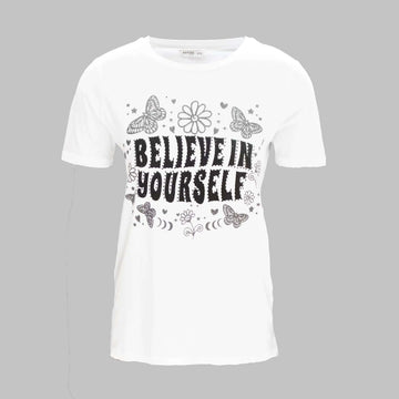 Cream Embellished T-Shirt Nawao.com