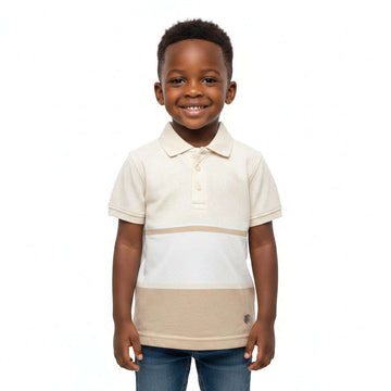 Cream Eng Striped Shorts Sleeve Polo Cream Nawao.com