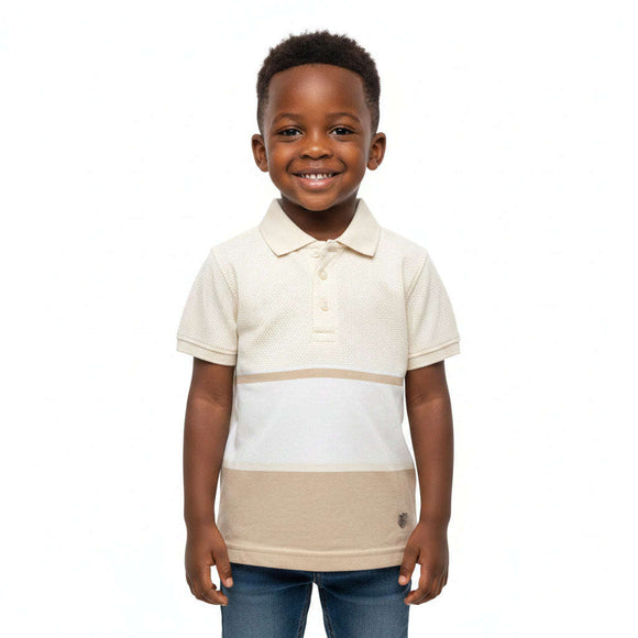 Cream Eng Striped Shorts Sleeve Polo Cream Nawao.com
