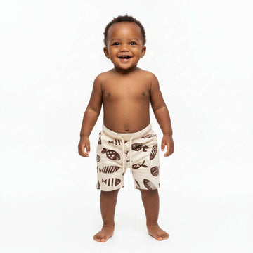 Cream Fish Prnted Active Shorts Cream Nawao.com