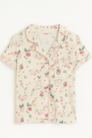 Cream Floral S S Front Placket Shirt Yummy Fabric Pajama Sets Assorted Nawao.com