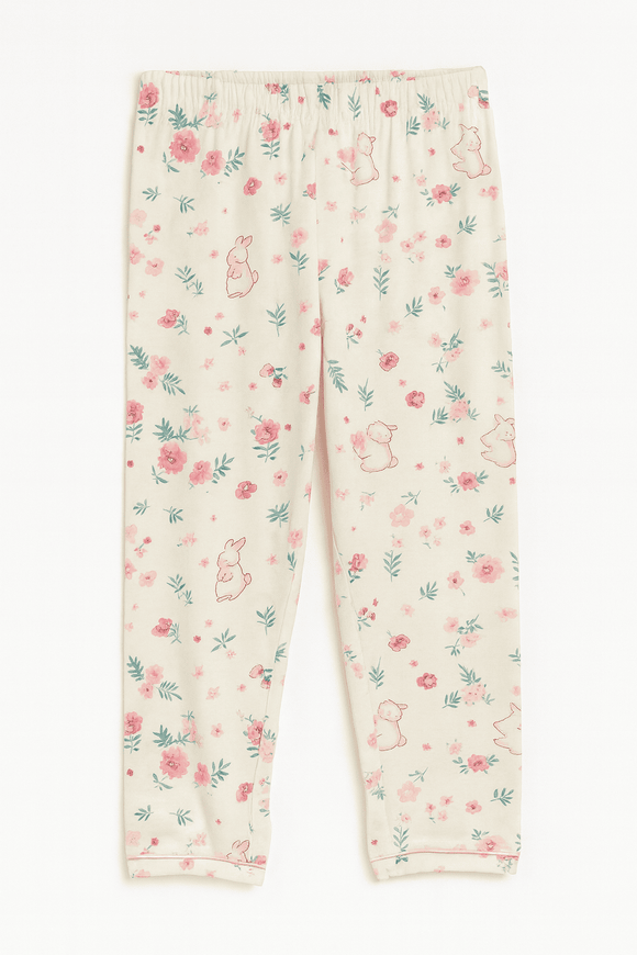 Cream Floral S S Front Placket Shirt Yummy Fabric Pajama Sets Assorted Nawao.com
