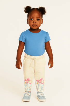 Cream Flower Placement Print Track Pants Cream Nawao.com