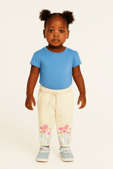 Cream Flower Placement Print Track Pants Cream Nawao.com