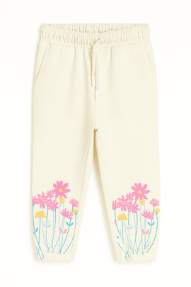 Cream Flower Placement Print Track Pants Cream Nawao.com