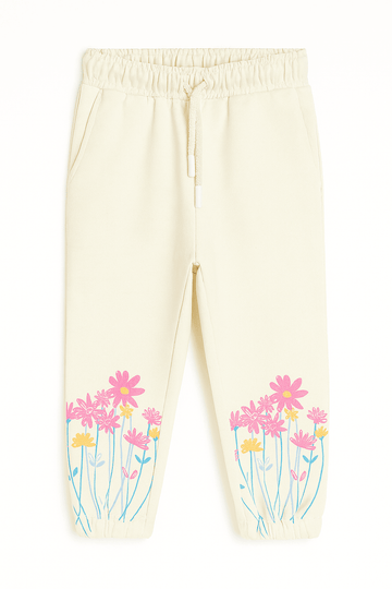 Cream Flower Placement Print Track Pants Cream Nawao.com
