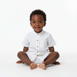 Cream Henley Linen Short Slv  Shirt Cream Nawao.com
