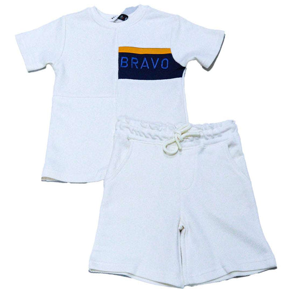 Cream Jacquard Bravo Paneled T Shirt And Shorts Set Cream 3 4 Years Nawao.com