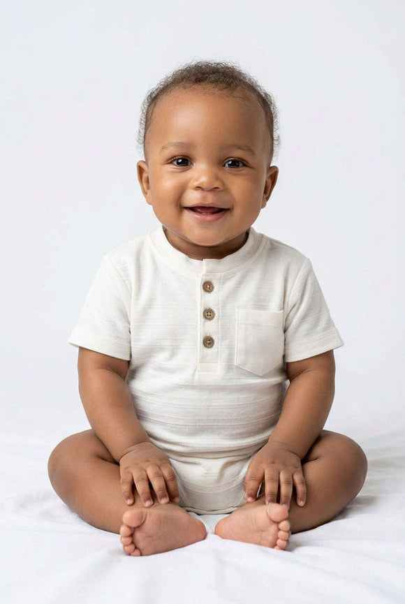 Cream Jaquard Henley Tshirt Cream Nawao.com