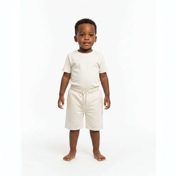 Cream Knitted Denim Pullon Shorts Cream Nawao.com