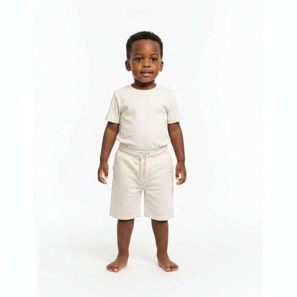 Cream Knitted Denim Pullon Shorts Cream Nawao.com