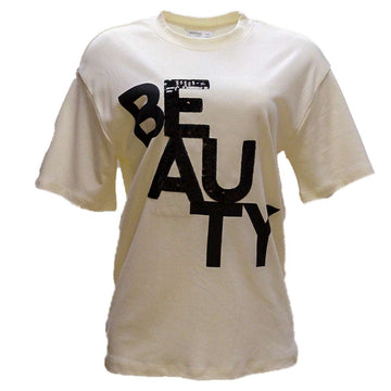 Cream Oversized Embellished T Shirt Nawao.com