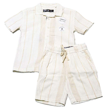 Cream Oversized Shirt With Shorts Set Nawao.com