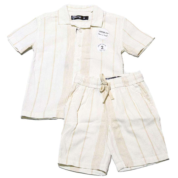Cream Oversized Shirt With Shorts Set Nawao.com