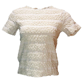 Cream Printed Rib T Shirt Nawao.com
