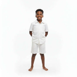 Cream Short Sleeve Shirt And Shorts Set Cream Nawao.com
