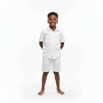 Cream Short Sleeve Shirt And Shorts Set Cream Nawao.com