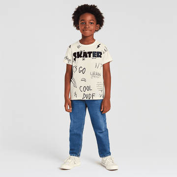 Cream Skater Allover Print Tee Cream Nawao.com