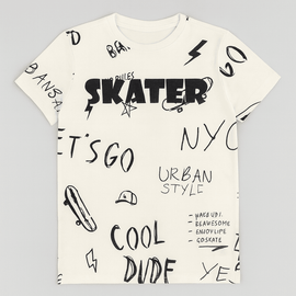 Cream Skater Allover Print Tee Cream Nawao.com