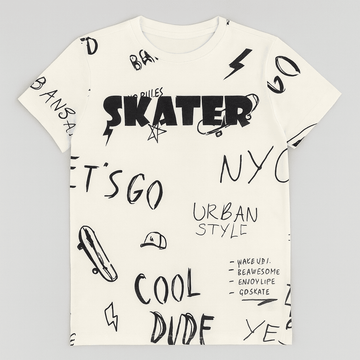 Cream Skater Allover Print Tee Cream Nawao.com