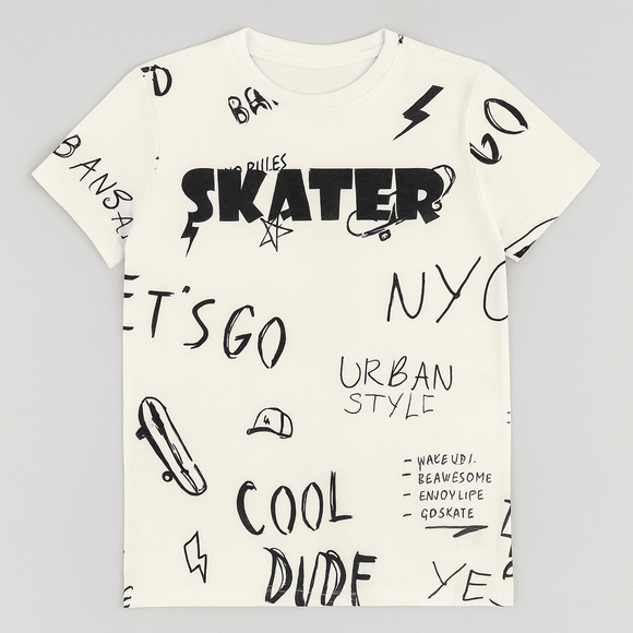 Cream Skater Allover Print Tee Cream Nawao.com