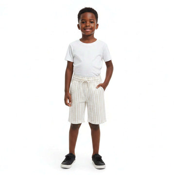 Cream Stripe Dobby Pullon Shorts Cream Nawao.com