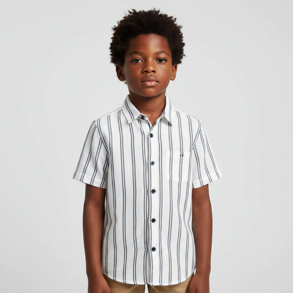 Cream Stripe Resort Collar Casual Shirt Cream Nawao.com