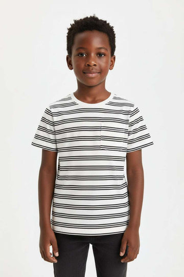 Cream Stripe Short Sleeve T Shirt Cream Nawao.com