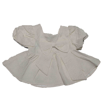 Cream Textured Woven Dress With Bow Nawao.com