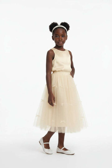 Cream Tulle Skirts W  Bow White Nawao.com