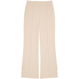 Cream Wide Leg Trousers With Button Detail Nawao.com