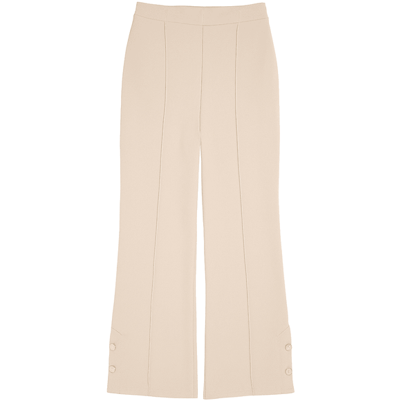 Cream Wide Leg Trousers With Button Detail Nawao.com