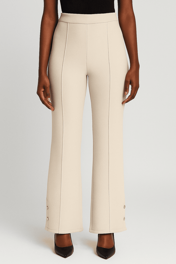 Cream Wide Leg Trousers With Button Detail Nawao.com