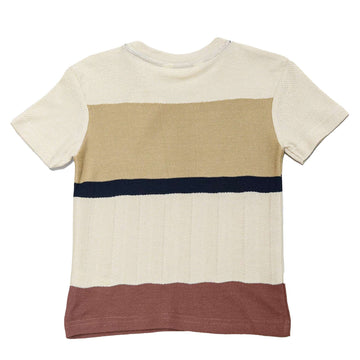 Cream Y D Striped Short Sleeve Jacquard T Shirt Cream Nawao.com